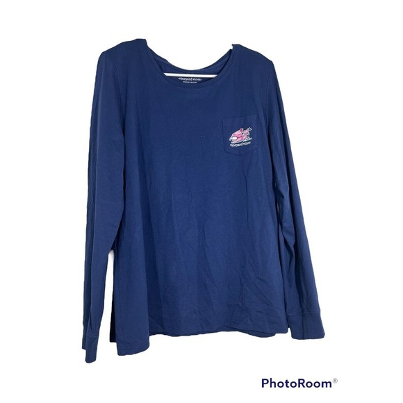 Vineyard Vines Snowboard Whale Long-Sleeve Pocket Tee Navy Blue Large‎ - Picture 2 of 11